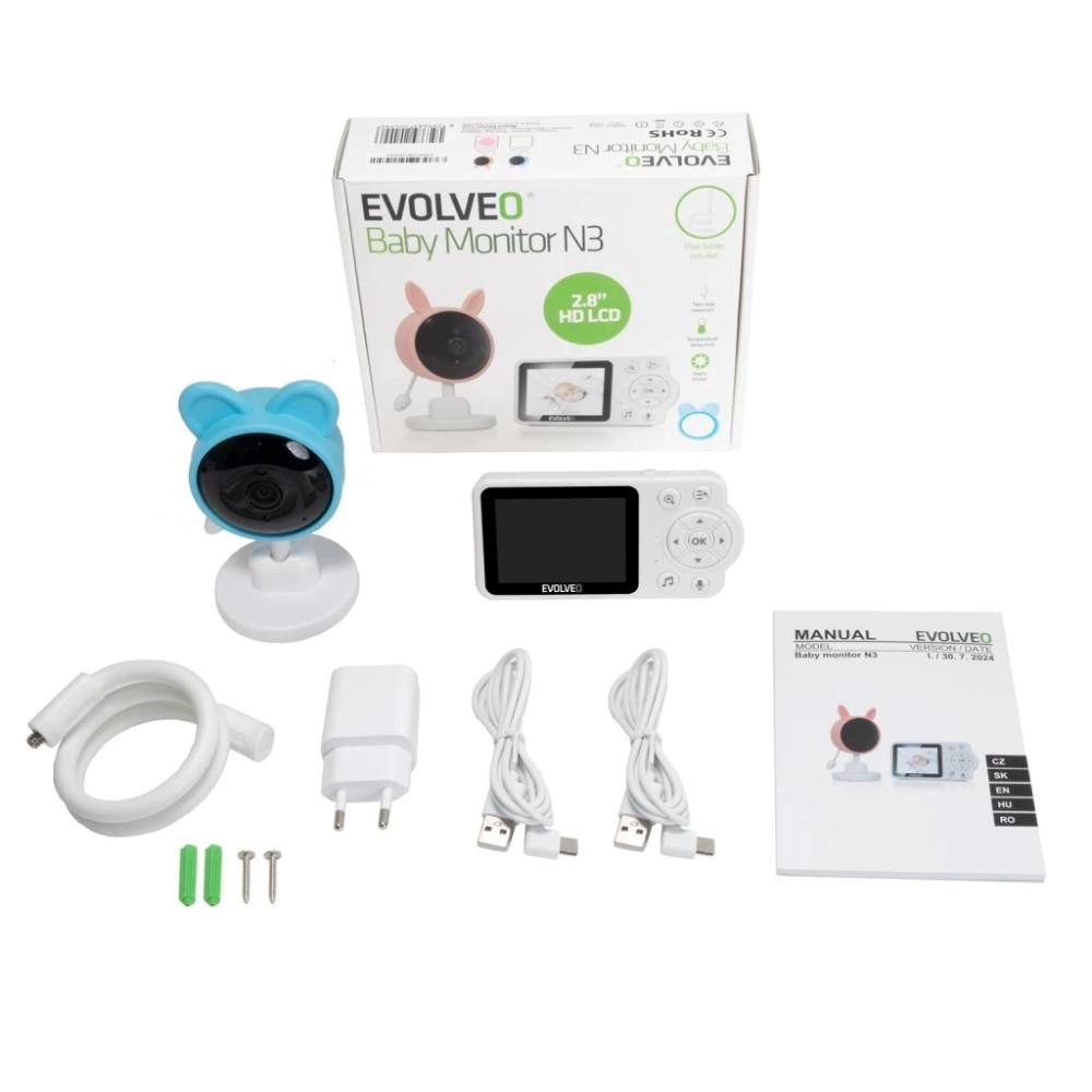 EVOLVEO Baby Monitor N3,  LCD displej,  IR přísvit,  modrá7 
