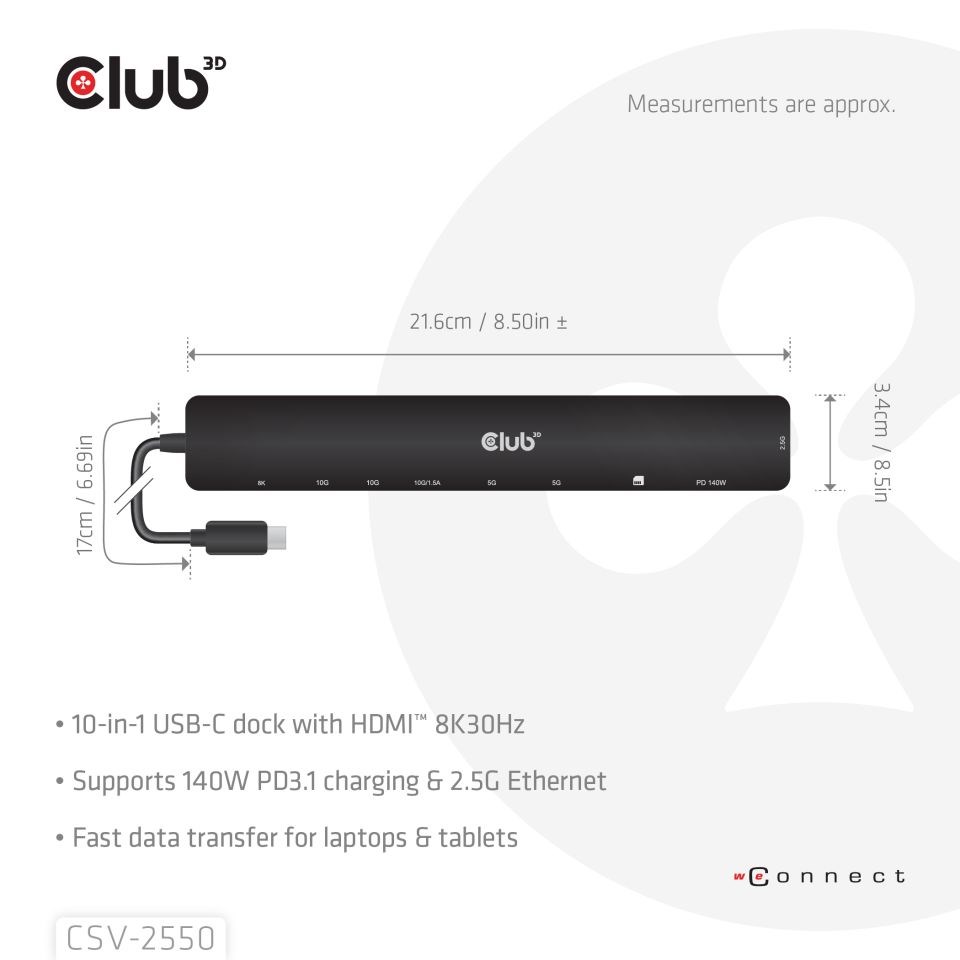 Club3D Dokovací stanice USB-C 10v1,  1xHDMI,  3xUSB-C,  3xUSB,  1xRJ45,  černá1 