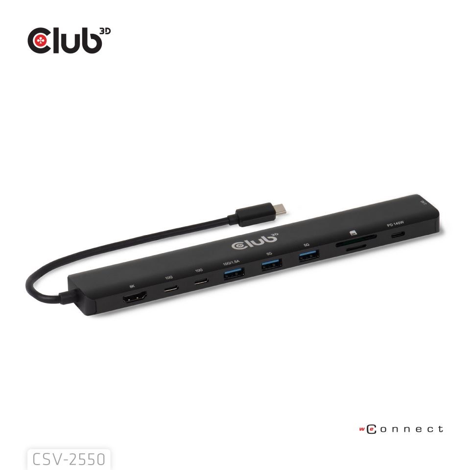Club3D Dokovací stanice USB-C 10v1,  1xHDMI,  3xUSB-C,  3xUSB,  1xRJ45,  černá3 