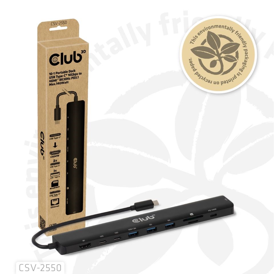 Club3D Dokovací stanice USB-C 10v1,  1xHDMI,  3xUSB-C,  3xUSB,  1xRJ45,  černá5 