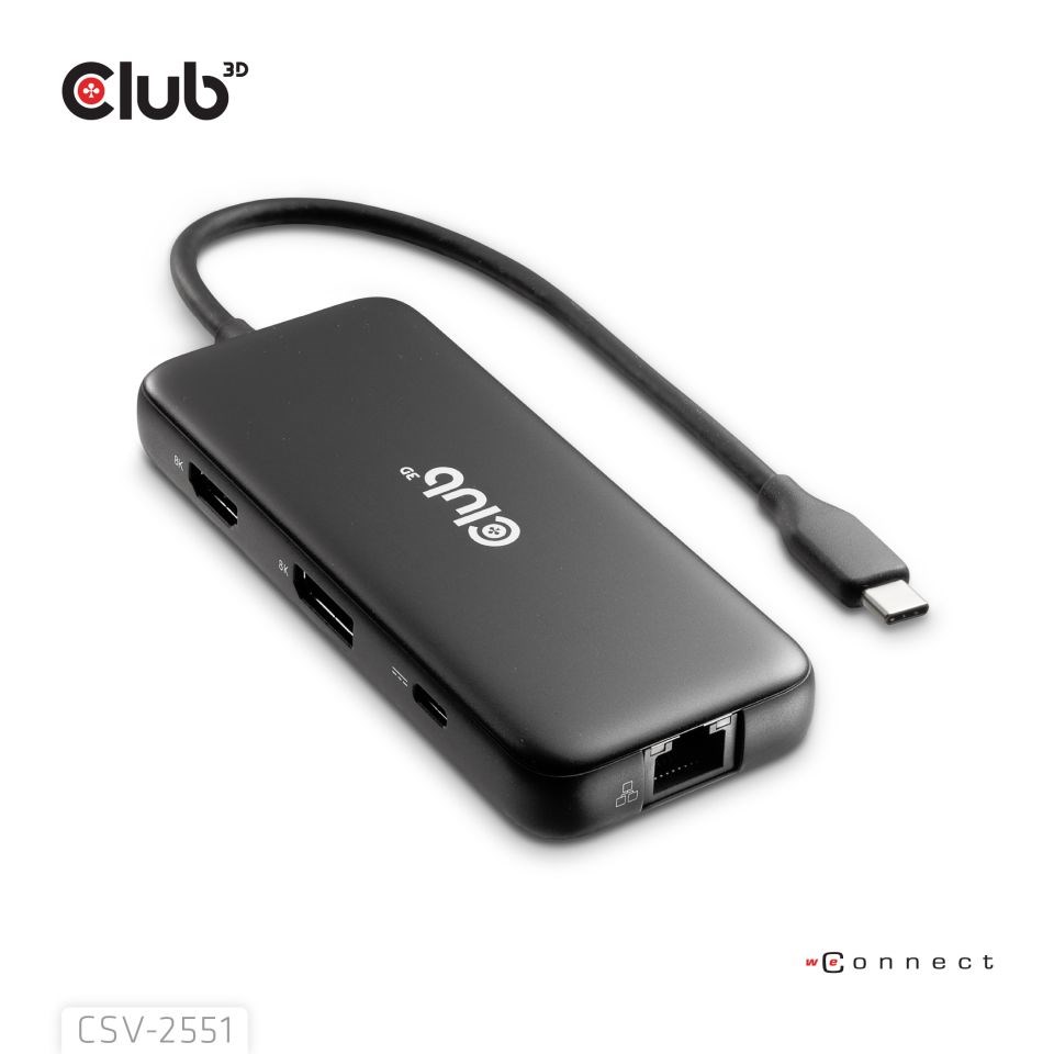 Club3D Dokovací stanice USB-C 8v1,  1xHDMI,  1xDP,  1xUSB-C,  2xUSB,  1xRJ45,  černá2 