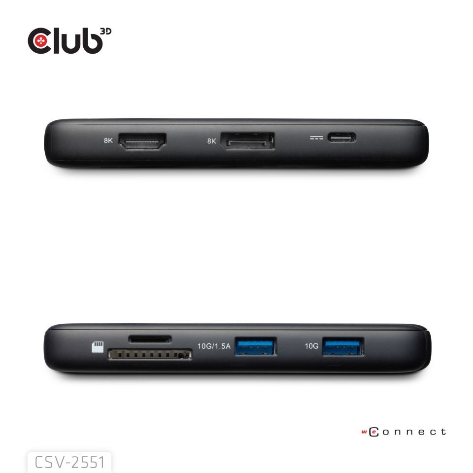 Club3D Dokovací stanice USB-C 8v1,  1xHDMI,  1xDP,  1xUSB-C,  2xUSB,  1xRJ45,  černá6 