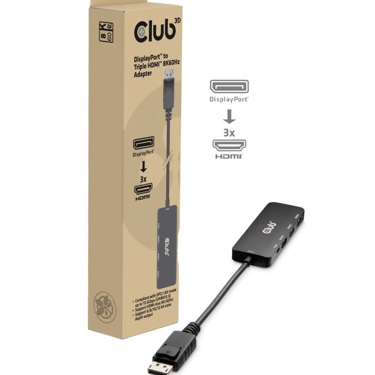 Club3D hub MST (Multi Stream Transport) DisplayPort 1.4 na 3x HDMI 8K60Hz (M/ F)0 