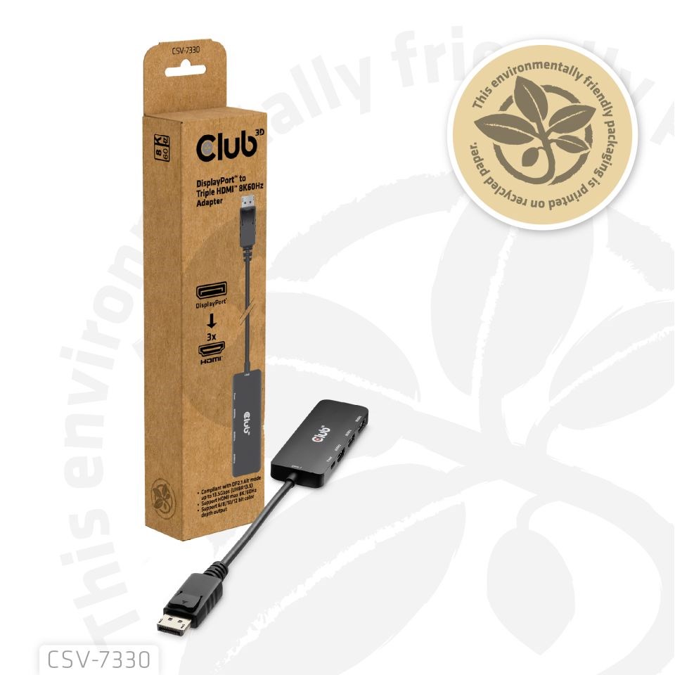 Club3D hub MST (Multi Stream Transport) DisplayPort 1.4 na 3x HDMI 8K60Hz (M/ F)5 