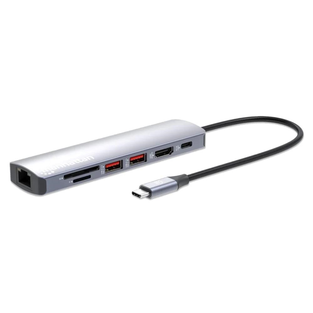 MANHATTAN Dokovací stanice USB-C 7v1,  1xHDMI,  1xUSB-C,  2xUSB,  1xRJ45,  čtečka SD karet,  šedá0 