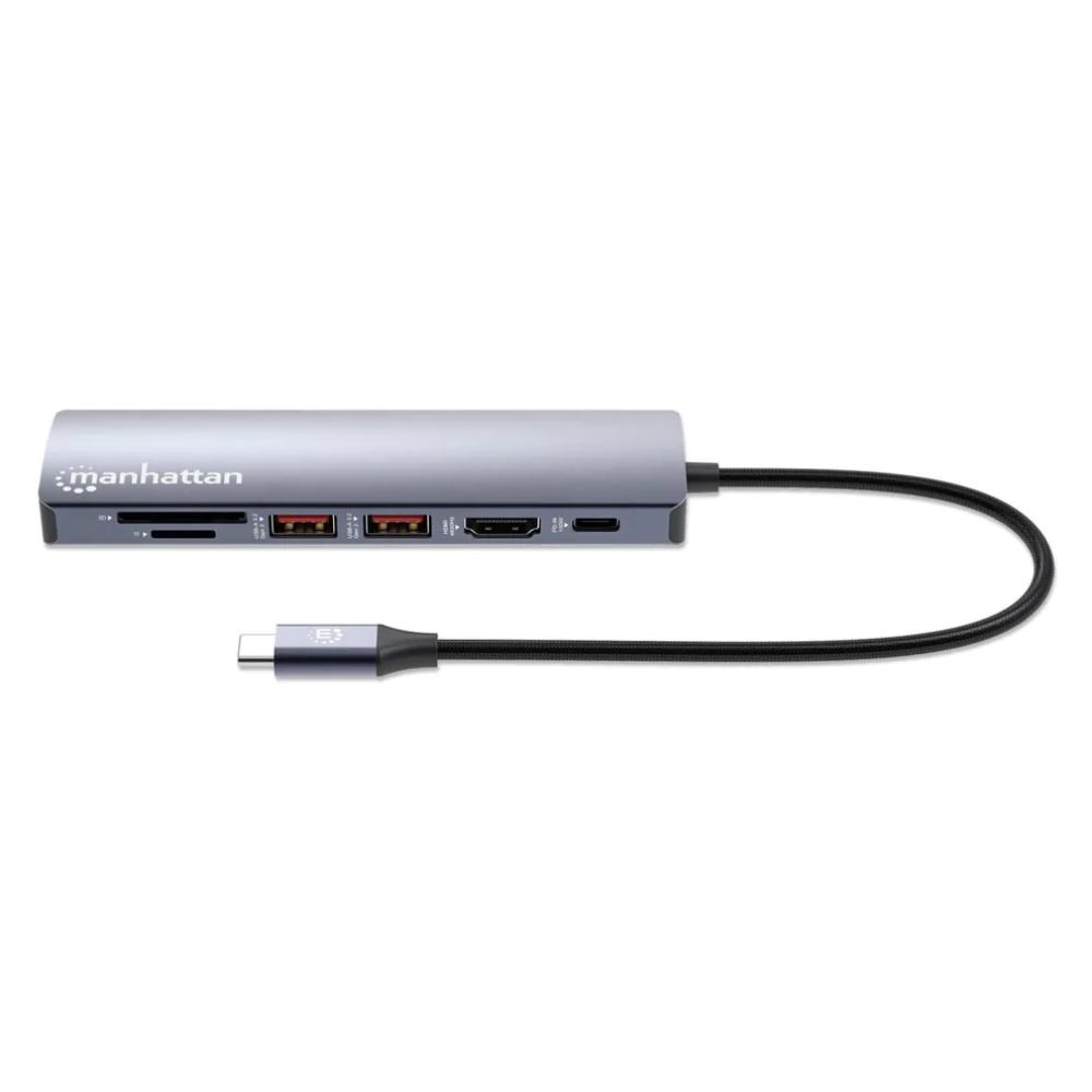 MANHATTAN Dokovací stanice USB-C 7v1,  1xHDMI,  1xUSB-C,  2xUSB,  1xRJ45,  čtečka SD karet,  šedá2 