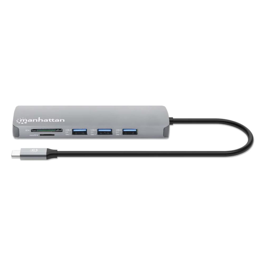 MANHATTAN Dokovací stanice USB-C 9v1, HDMI, USB-C 3.0, USB-C PD 100W, 3xUSB-A 3.0, SD microSD, RJ452 