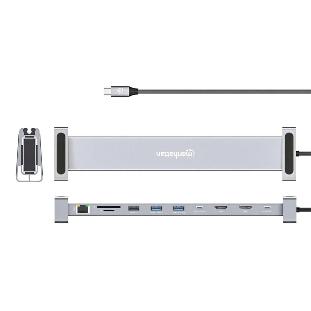 MANHATTAN Dokovací stanice USB-C 10v1, 2xHDMI, USB-C 3.0, USB-C PD 100W, 3xUSB-A 3.0, SD microSD, RJ455 