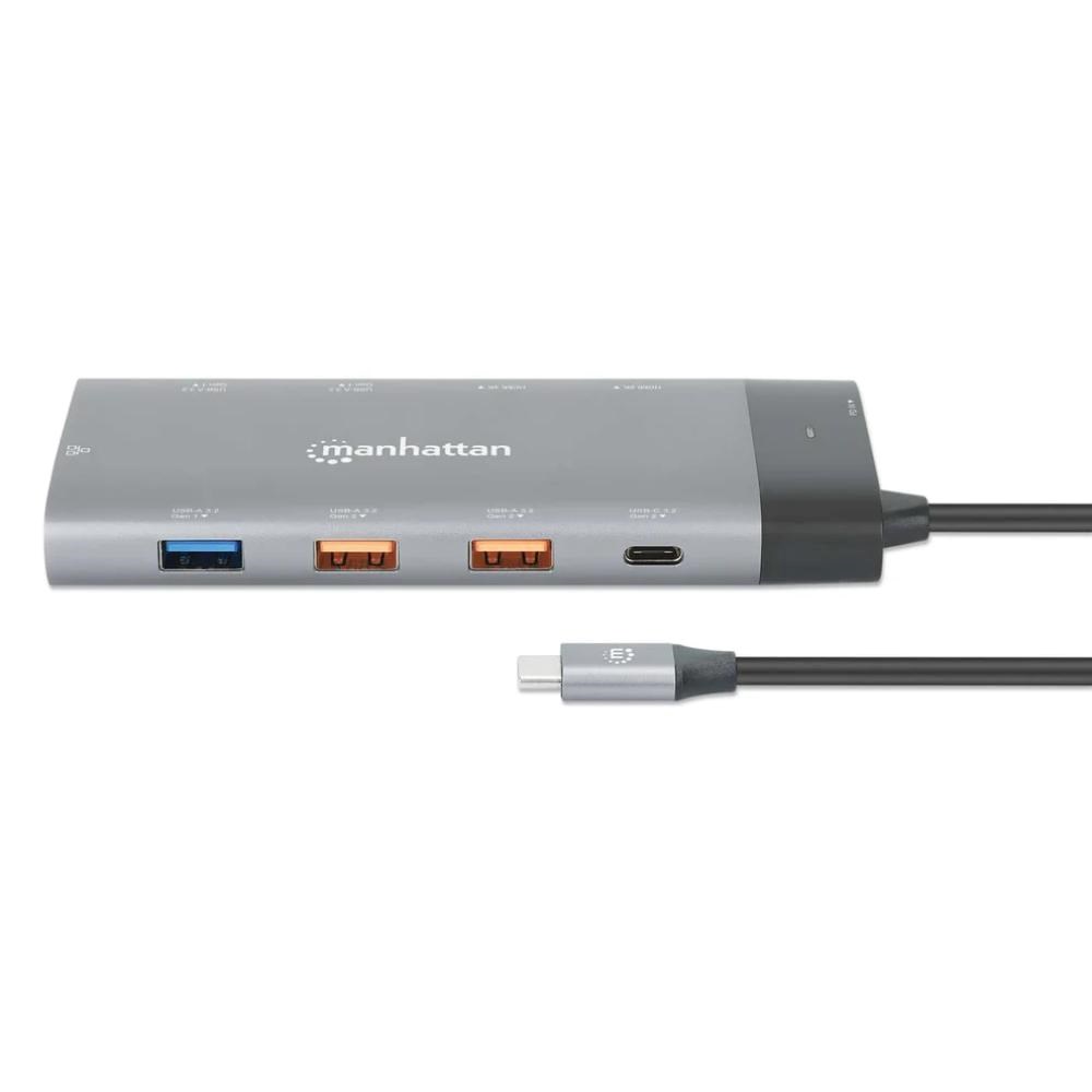 MANHATTAN Dokovací stanice USB-C 10v1, 2xHDMI, USB-C 3.1, USB-C PD 100W, 2xUSB-A 3.1, 3xUSB-A 3.0, RJ452 