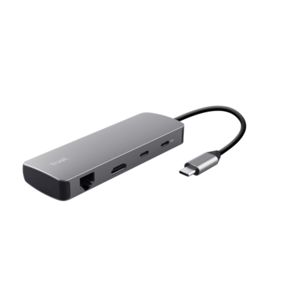 TRUST Dokovací stanice DALYX USB-C,  8v1,  HDMI,  RJ45,  2xUSB-C,  2xUSB-A,  microSD/ SD karta,  šedá0 