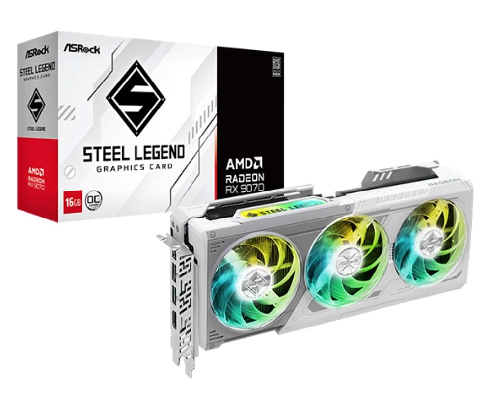 ASRock VGA AMD Radeon RX 9070 Steel Legend 16GB OC, RX 9070, 16GB GDDR6, 3xDP, 1xHDMI0 