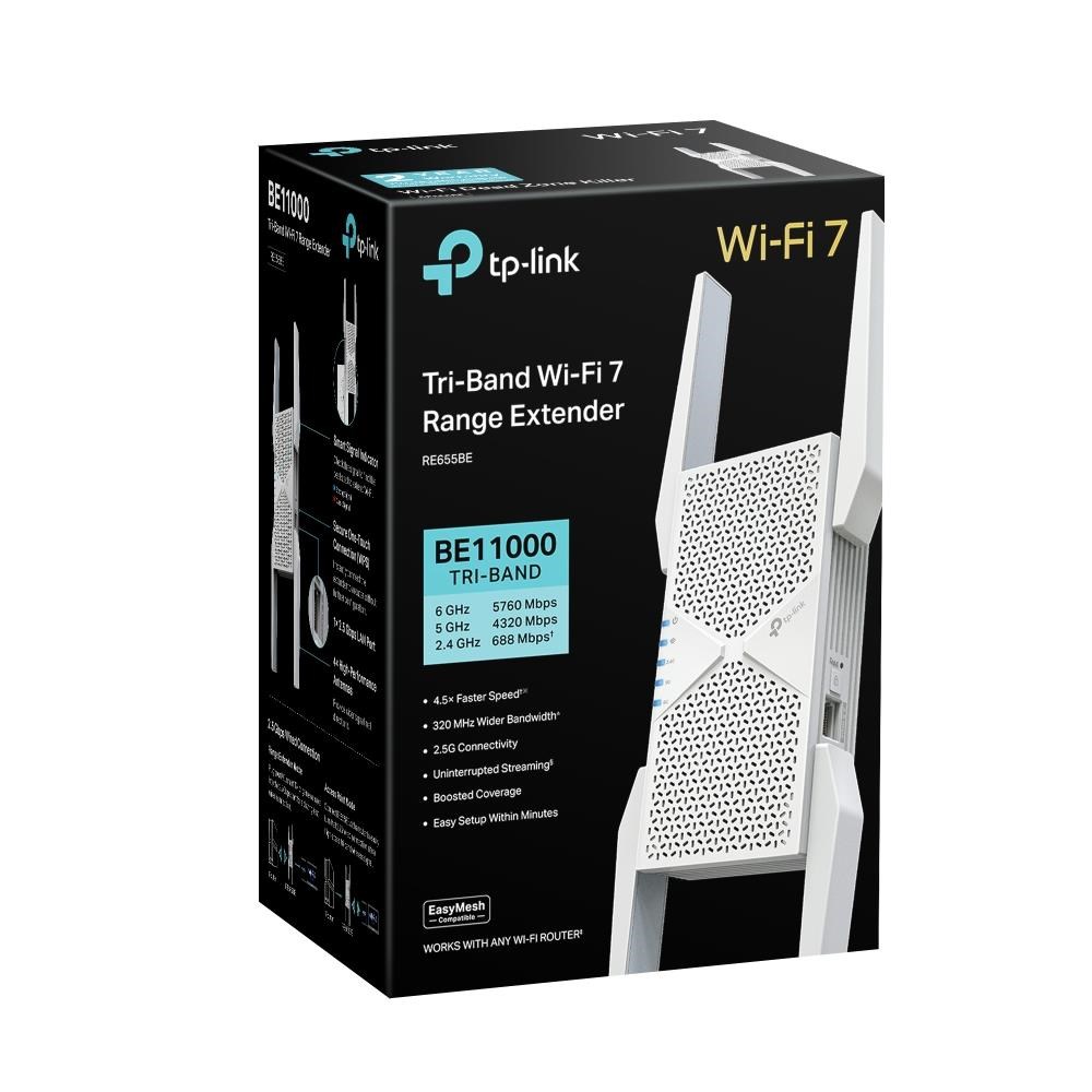 TP-Link RE655BE EasyMesh WiFi7 Extender/ Repeater (BE11000, 2, 4GHz/ 5GHz/ 6GHz, 1x2, 5GbELAN)4 