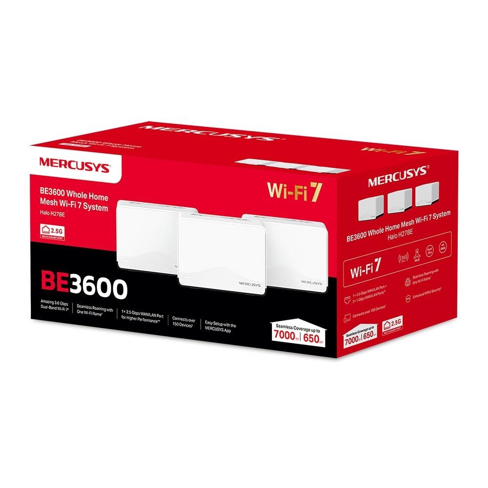 MERCUSYS Halo H27BE(3-pack) WiFi7 Mesh (BE3600,2,4GHz/5GHz,1x2,5GbELAN/WAN,2xGbELAN/WAN)4 