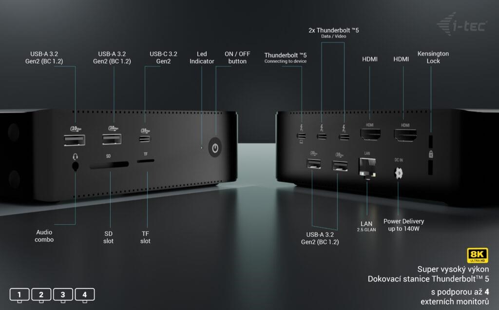 i-tec Thunderbolt 5 Quattro Display Docking Station,  Power Delivery 140W4 
