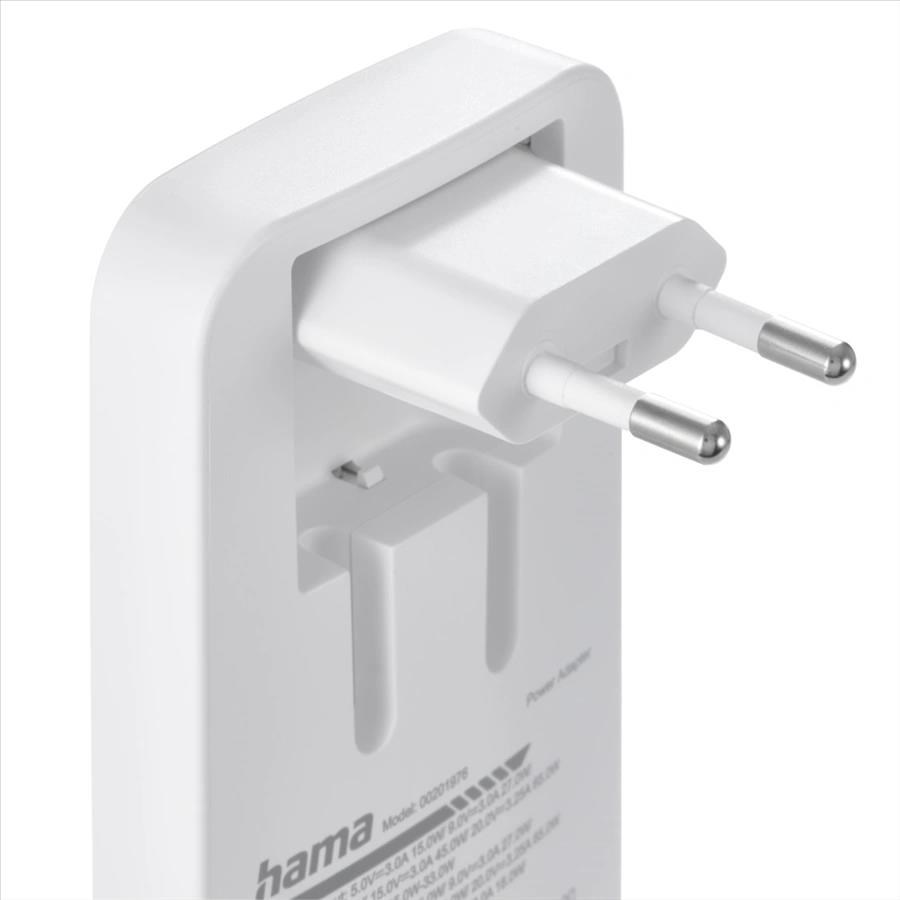 Hama rýchla USB nabíjačka GaN 2x USB-C + USB-A,  PD/ QC 65 W,  plochá,  skladacia9 