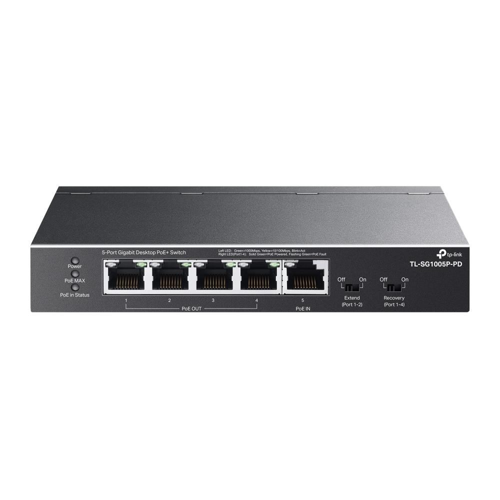 TP-Link switch TL-SG1005P-PD (5xGbE, 4xPoE+, 1xPoE-in, PoE++, 90W,  fanless)0 