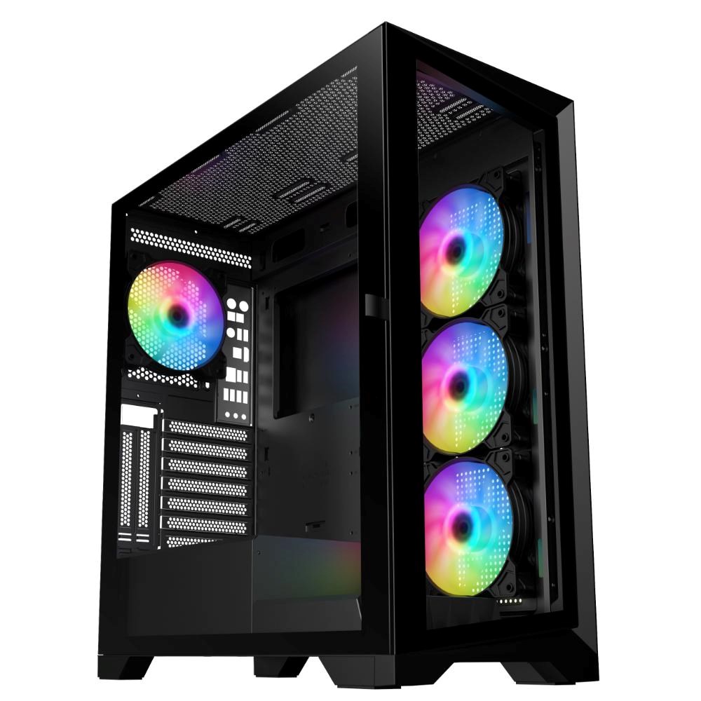 VeinX case GL29AL-BK,  ATX,  Průhledná bočnice,  4x 120mm ARGB Fan,  ARGB Hub,  Černá0 