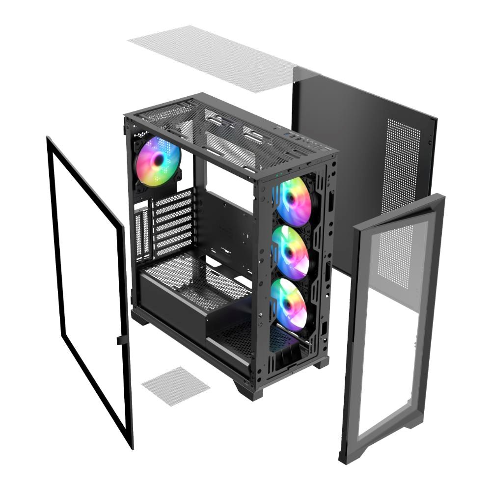 VeinX case GL29AL-BK,  ATX,  Průhledná bočnice,  4x 120mm ARGB Fan,  ARGB Hub,  Černá6 