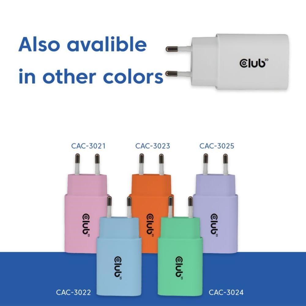 Club3D Nabíječka,  USB-C,  Power Delivery 15V/ 2A,  2-pack,  bílá2 
