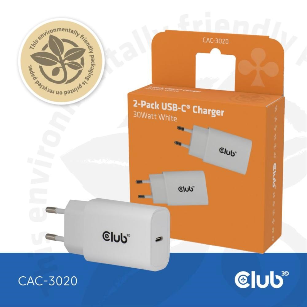Club3D Nabíječka,  USB-C,  Power Delivery 15V/ 2A,  2-pack,  bílá4 