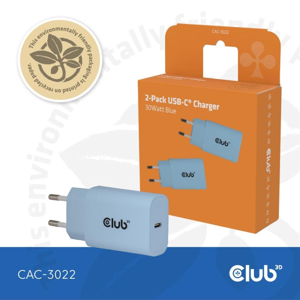 Club3D Nabíječka,  USB-C,  Power Delivery 15V/ 2A,  2-pack,  modrá4 