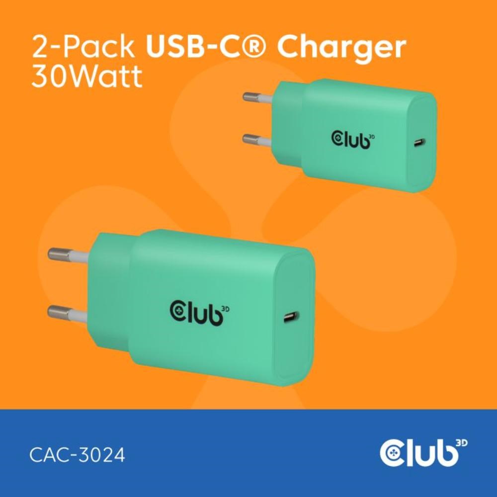 Club3D Nabíječka,  USB-C,  Power Delivery 15V/ 2A,  2-pack,  zelená2 