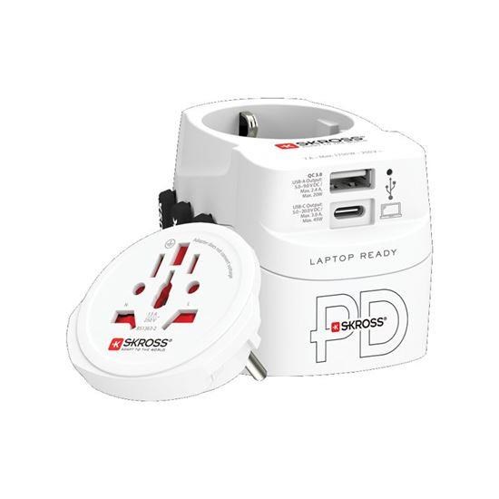 SKROSS cestovní adaptér PRO Light USB AC45PD - World, UK+USA+AUS/CN, univerzální, uzemněný, USB A+C 45W0 