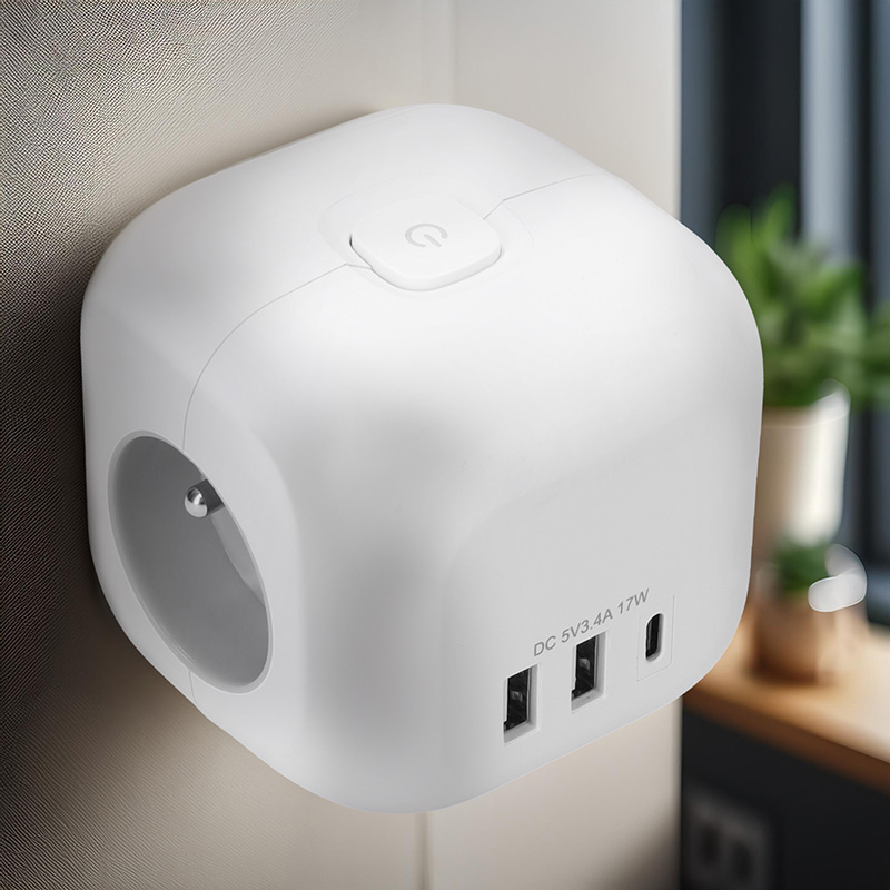 Solight rozbočka kostka, 3x 16A + USB A+C, bílá, vypínač1 