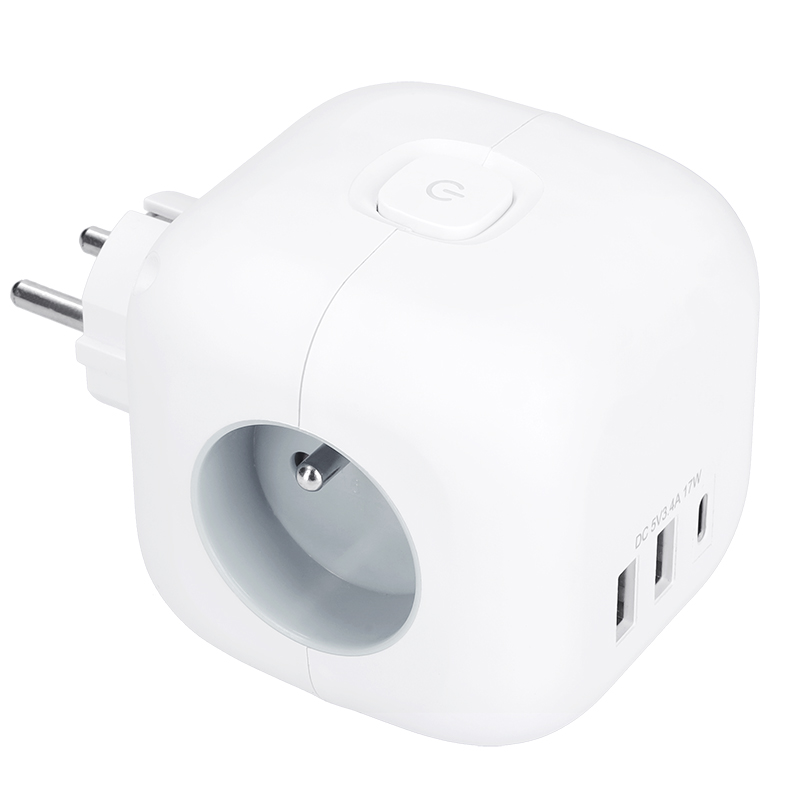 Solight rozbočka kostka, 3x 16A + USB A+C, bílá, vypínač3 