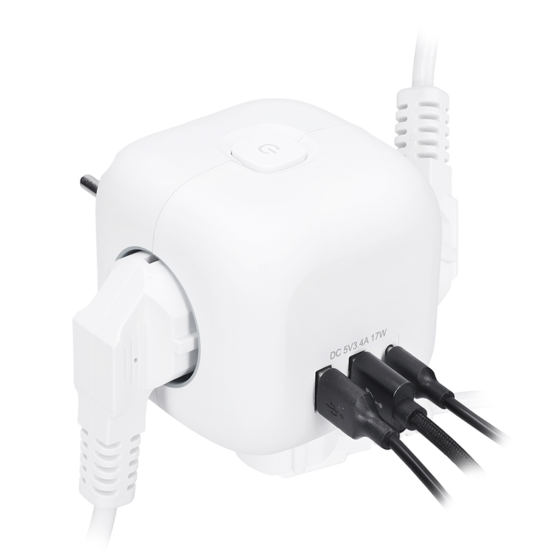 Solight rozbočka kostka, 3x 16A + USB A+C, bílá, vypínač4 