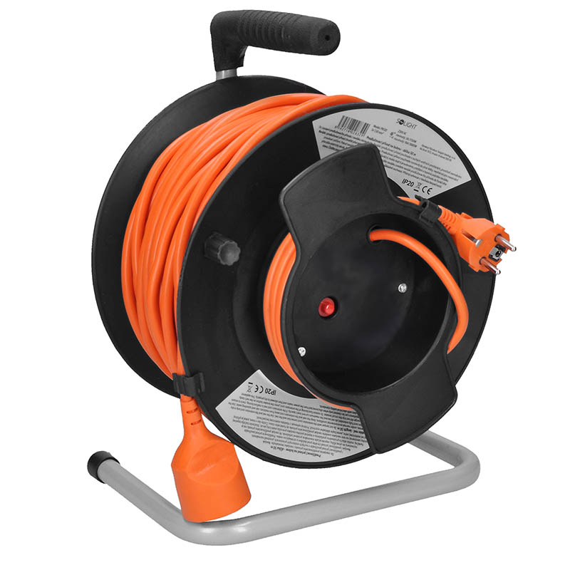 Solight prodlužovací přívod na bubnu, 1 zásuvka, 50m, oranžový kabel, 3x 1, 5mm20 