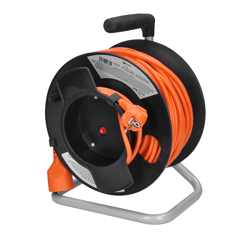 Solight prodlužovací přívod na bubnu, 1 zásuvka, 50m, oranžový kabel, 3x 1, 5mm22 