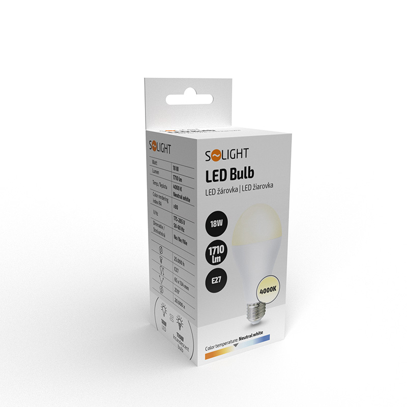 Solight LED žárovka,  klasický tvar,  18W,  E27,  4000K,  270°,  1710lm1 