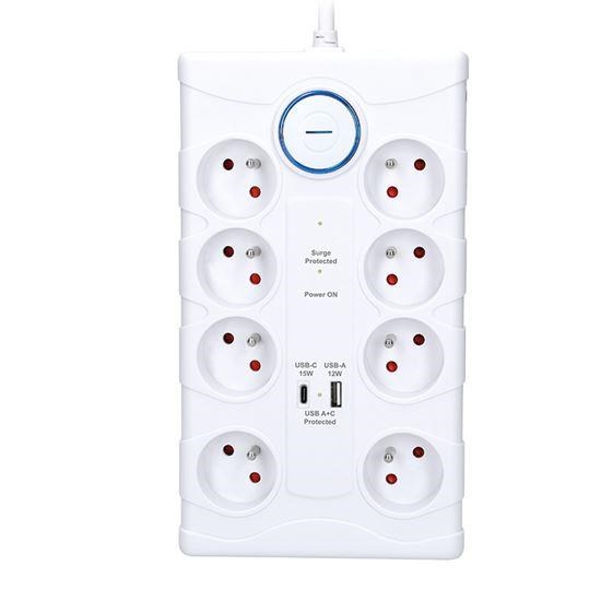Solight přepěťová ochrana,  8z,  USB A+C,  2m,  bílá1 