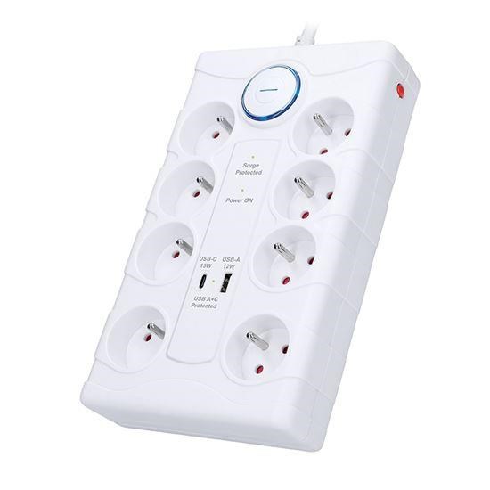 Solight přepěťová ochrana,  8z,  USB A+C,  2m,  bílá2 