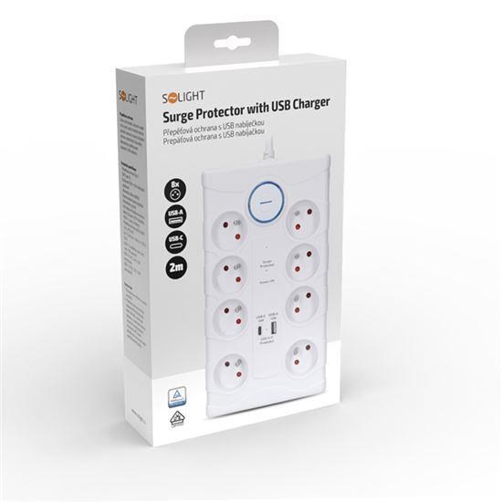 Solight přepěťová ochrana,  8z,  USB A+C,  2m,  bílá7 