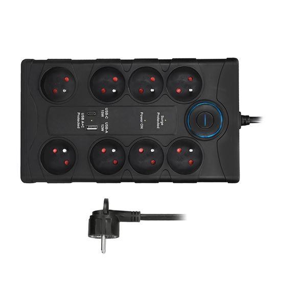 Solight přepěťová ochrana,  8z,  USB A+CA,  2m,  černá0 