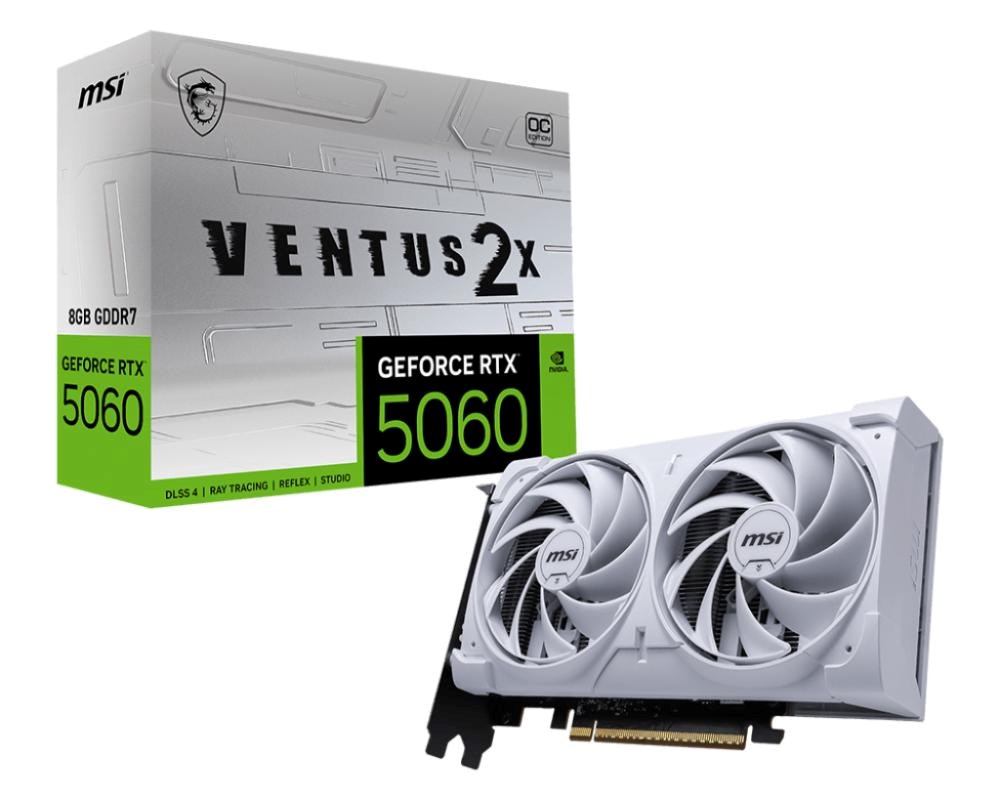 MSI VGA NVIDIA GeForce RTX 5060 8G VENTUS 2X OC WHITE,  RTX 5060,  8GB GDDR7,  3xDP,  1xHDMI0 