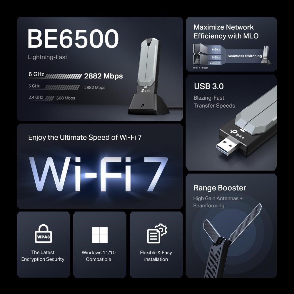 TP-Link Archer TBE400UH WiFi7 USB adapter (BE6500, 2, 4GHz/ 5GHz/ 6GHz, USB3.0)3 