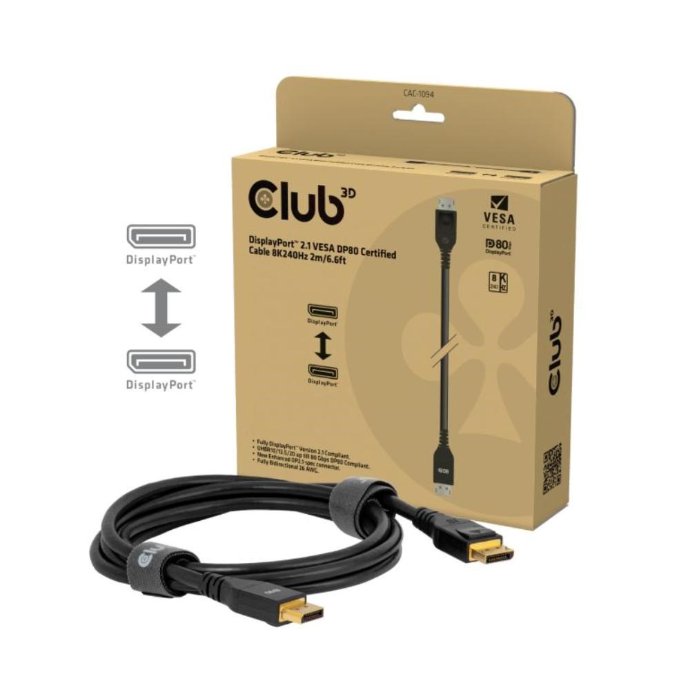 Club3D Kabel DisplayPort 2.1 na DisplayPort 2.1, VESA DP80, 8K240Hz/10K60Hz (M/M), 2m, černá0 