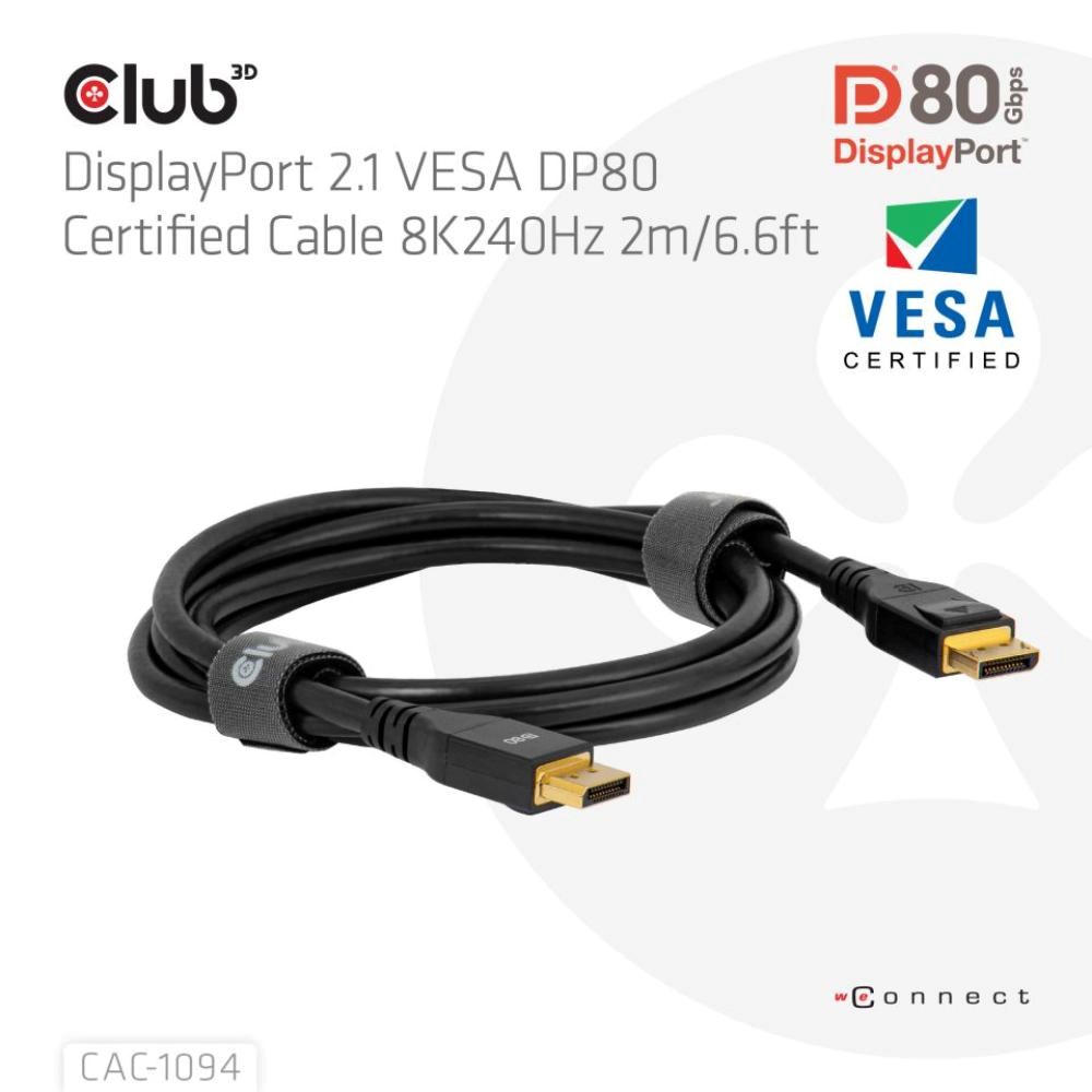 Club3D Kabel DisplayPort 2.1 na DisplayPort 2.1, VESA DP80, 8K240Hz/10K60Hz (M/M), 2m, černá1 