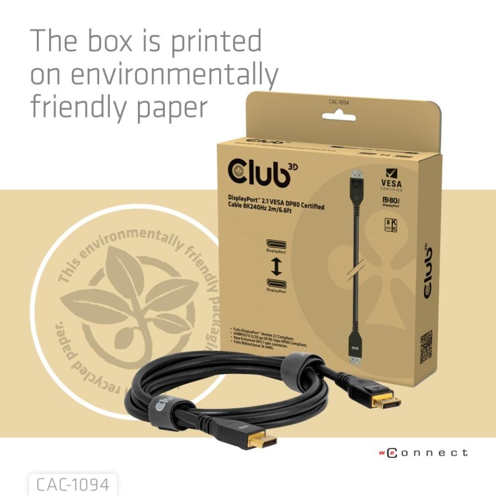 Club3D Kabel DisplayPort 2.1 na DisplayPort 2.1, VESA DP80, 8K240Hz/10K60Hz (M/M), 2m, černá4 