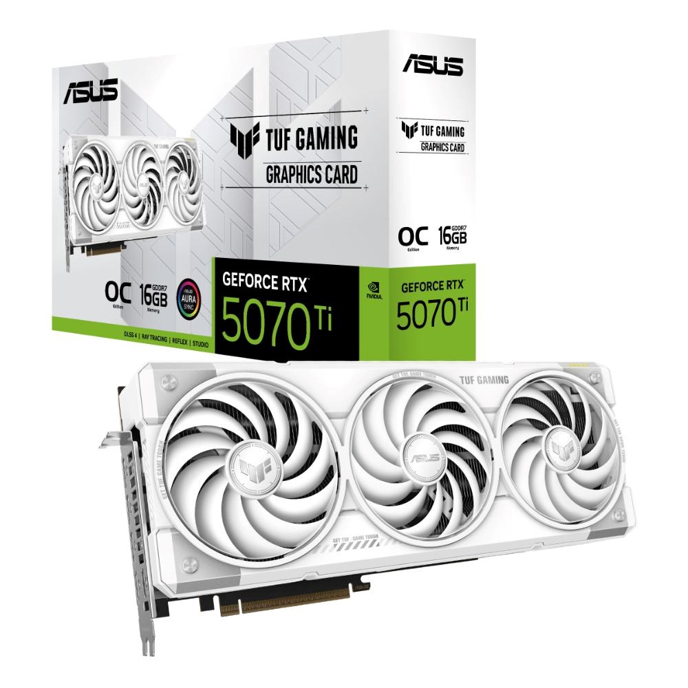 ASUS VGA NVIDIA GeForce RTX 5070 Ti TUF GAMING 16GB OC WHITE,  16GB GDDR7,  3xDP,  2xHDMI2 