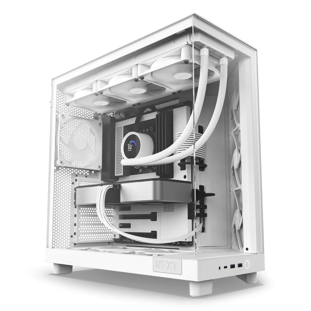 NZXT skříň H6 Flow dvoukomorová / MidT / 3x120mm fan / 2xUSB 3.2 / USB-C / prosklená bočnice i čelo / bílá0 