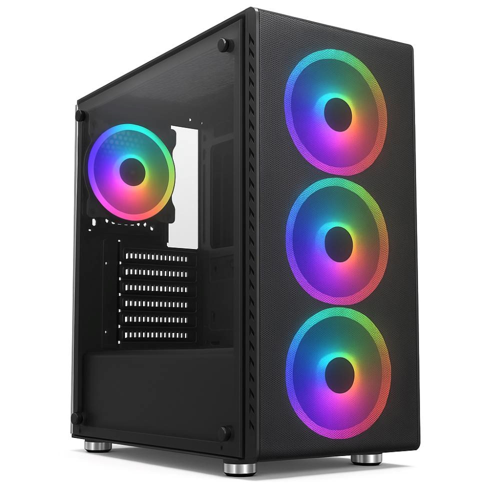 1stCOOL skříň RAINBOW 4, Mid Tower, AU, USB 3.0, 4x 120mm RGB Fan, černá0 