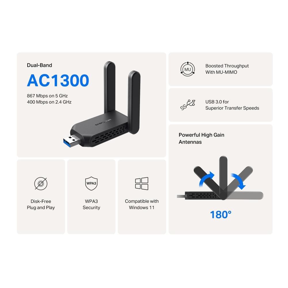 MERCUSYS MA32H WiFi5 USB adapter (AC1300, 2, 4GHz/ 5GHz, USB3.0)3 