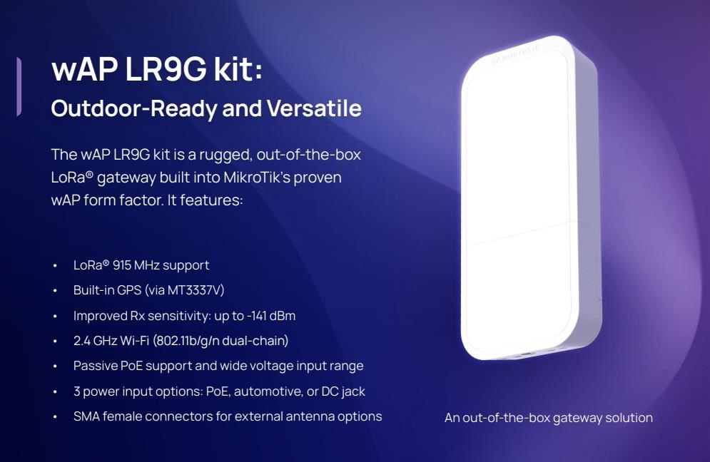 MikroTik RBwAPR-2nD&R11e-LR9G 2, 4GHz LoRa gateway wAP LR9G kit3 