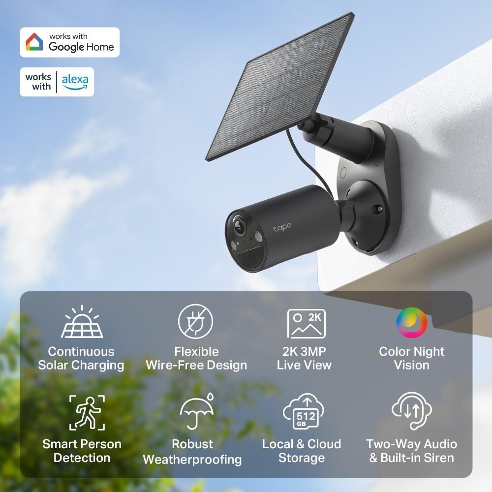 TP-Link Tapo C411 KIT venkovní kamera, solární panel (3MP, 2K QHD, 1296p, IR 9m, WiFi, micro SD card, IP65)2 
