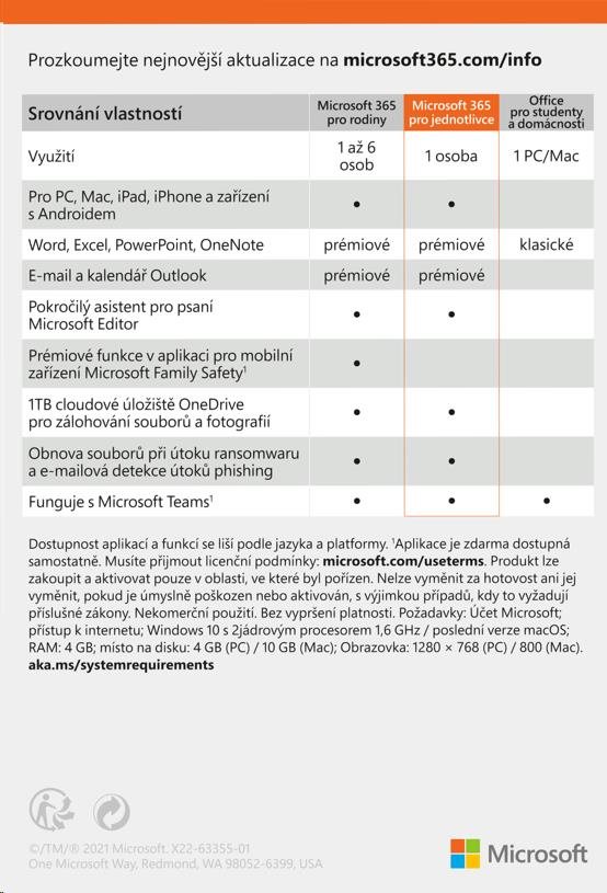 Microsoft 365 pro jednotlivce ENG (1 rok)1 
