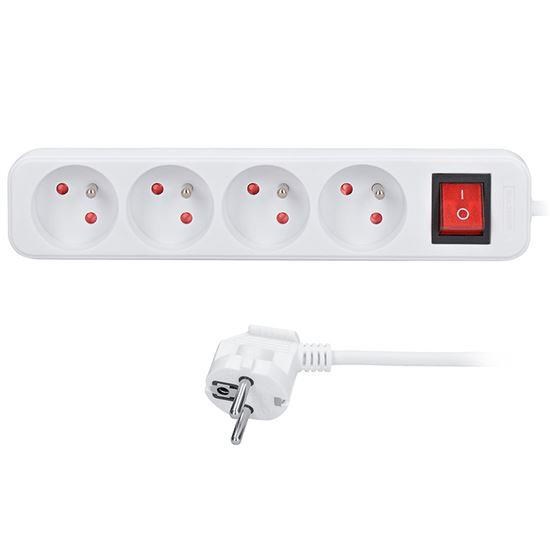 Solight prodlužovací přívod 3m,  4 zásuvky,  vypínač,  16A/ 3680W,  PVC,  bílý0 